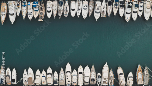 Aerial view of beautiful boats abstractly parked in Puerto Marina, Benalmadena, Spain photo