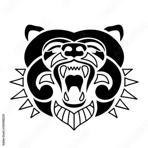 Fototapeta Naklejka Na Ścianę i Meble -  Bear head tribal maori tattoo. Bear logo sign.
