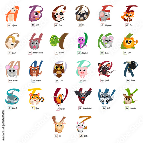 English animals alphabet set