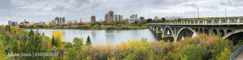 Panorama of Saskatoon, Canada skyline over river © Harold Stiver