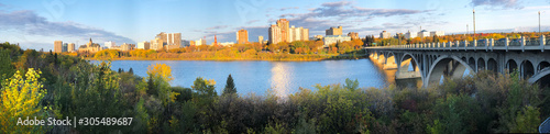 Panorama of Saskatoon, Canada city center by river