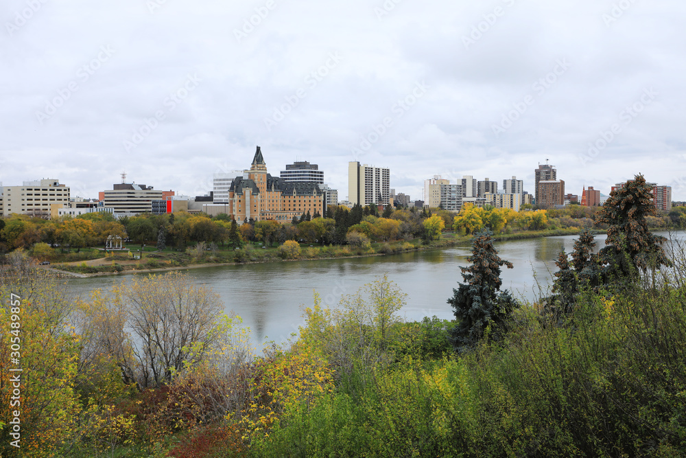 Saskatoon, Canada cityscape by river