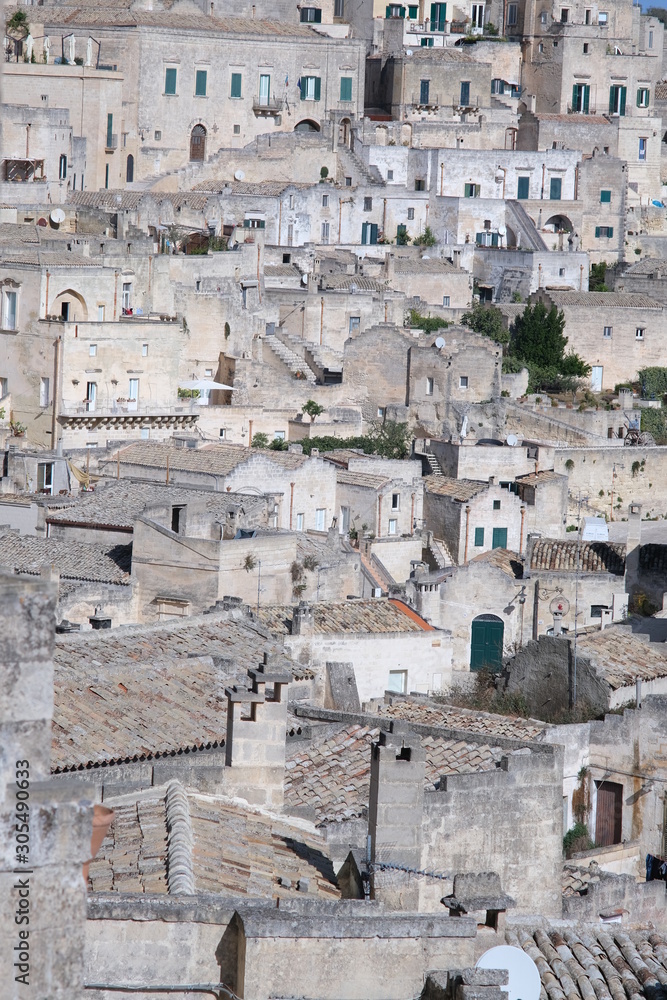 Sassi of Matera. Houses built partly in the rock and partly with tuff blocks.