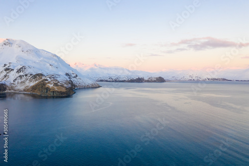Wallpaper Mural Aerial view of snow covering Amaknak Island, Unalaska, AK, USA. Torontodigital.ca
