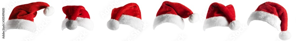 isolated santa hat collection on white