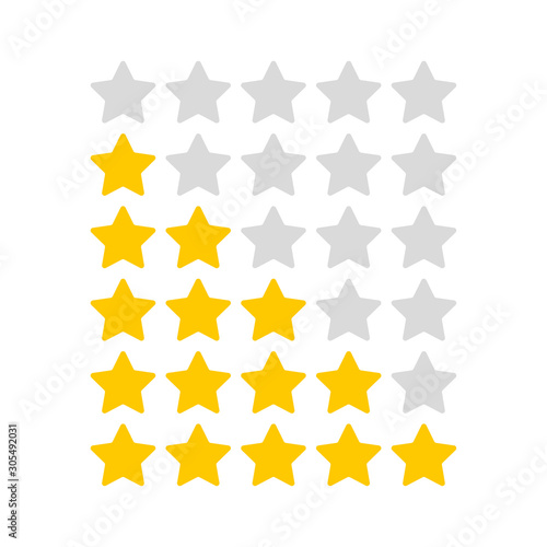 5 star rating icons. Quality assessment system. Vector