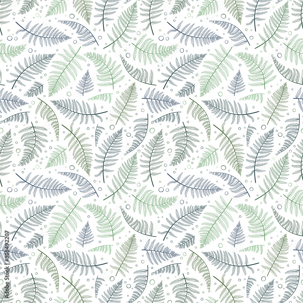 Cute hand drawn fern seamless pattern, floral background, great for textiles, wallpapers, banners - vector design