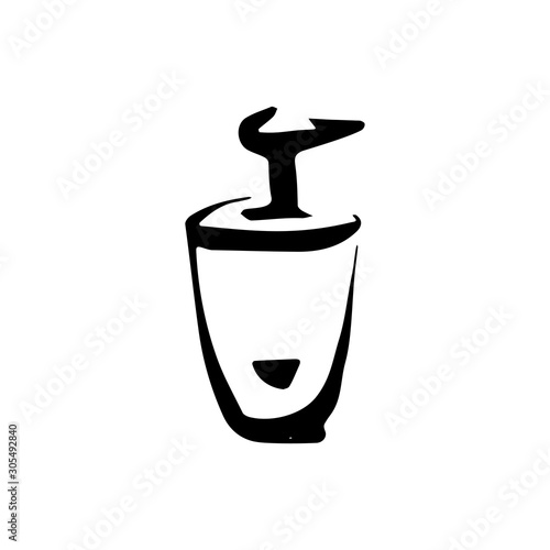 Perfume fragrance bottle sketch on white background