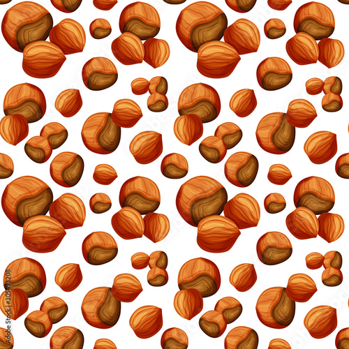 Hazelnuts vector seamless pattern, cartoon style design.