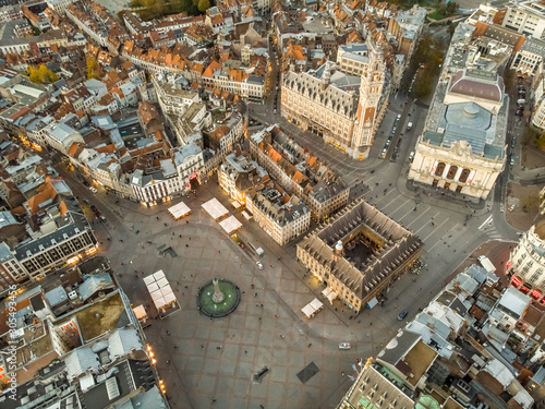 Aerial view of Lille historical downtown in France. photo