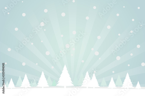Christmas background with Merry Christmas Landscape with forest and snow illustration Christmas Tree background.