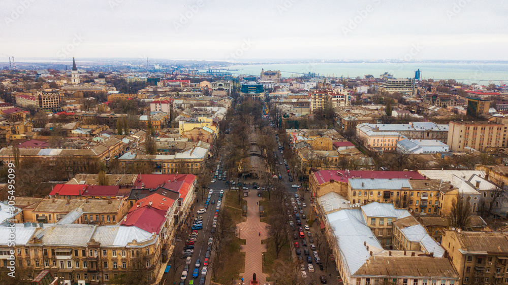 Odessa from a height, city center, old city, drone
