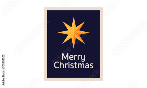 Merry Christmas postcard vector illustration. Hand drawn flat Scandinavian Christmas star lantern on lilac background. Holiday  Xmas  Christmas  winter concept.