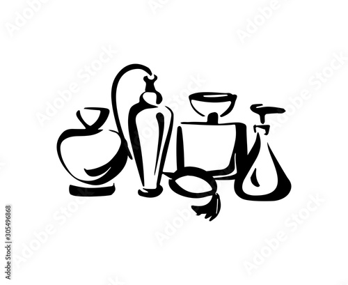 Perfume fragrance bottle sketch on white background