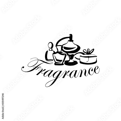 Perfume fragrance bottle sketch on white background