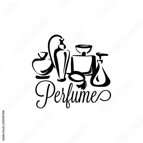 Perfume fragrance bottle sketch on white background