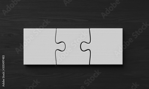 Three connected pieces of puzzle on black background. 3d illustration
