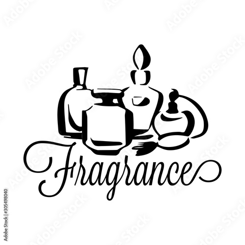 Perfume fragrance bottle sketch on white background