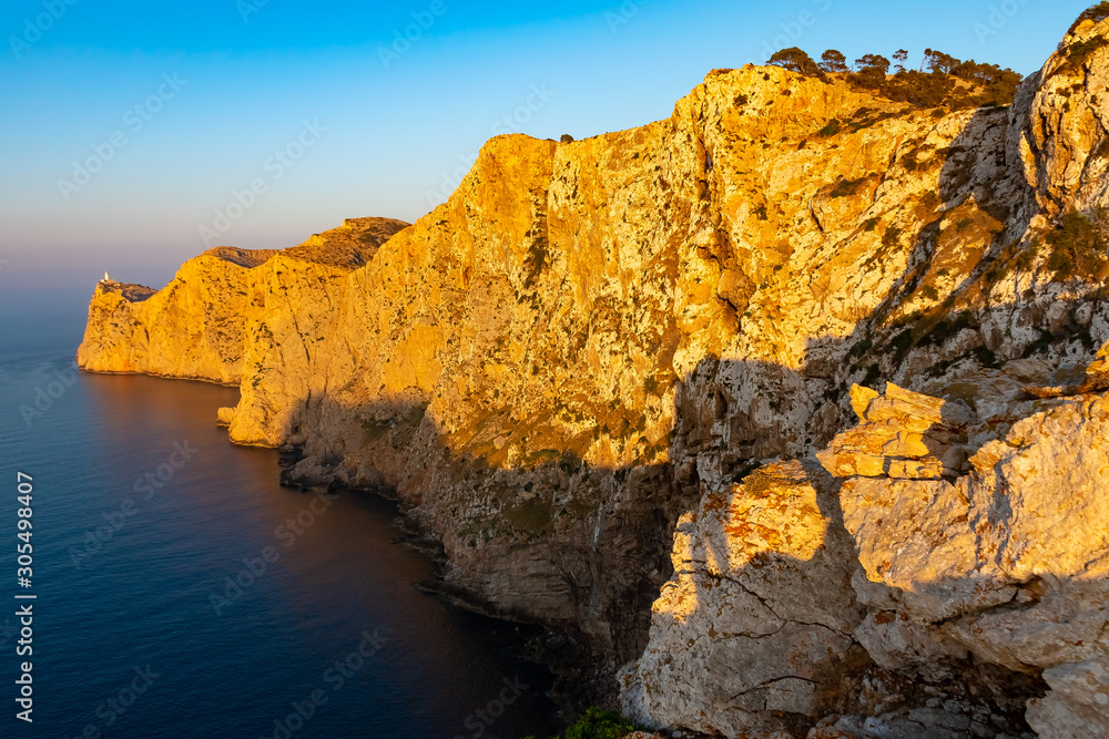 Lighthouse at Cap Formentor during sunrise, Mallorca, Mediterranean sea
