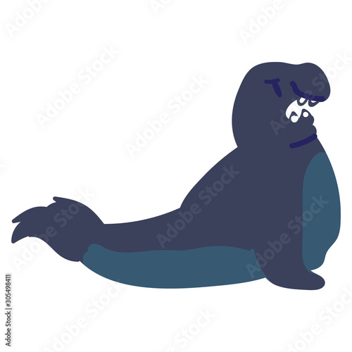 Adorable Cartoon Elephant Seal Clip Art. Water Animal Icon. Hand Drawn Cute Predator Motif Illustration Doodle Lineless Flat Color. Isolated sea lion, Nursery and Nautical Wildlife Character. Vector.