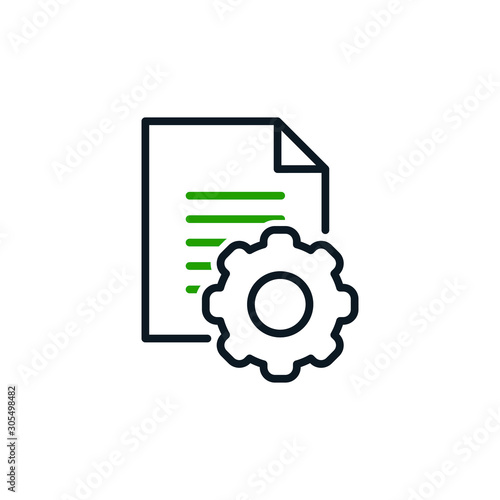 Manual document icon, big data processing technology concept, cogwheel and paper file isolated. Vector illustration