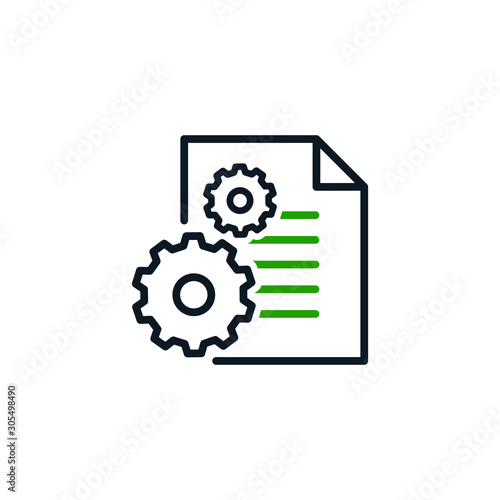 Manual document icon, big data processing technology concept, cogwheel and paper file isolated. Vector illustration