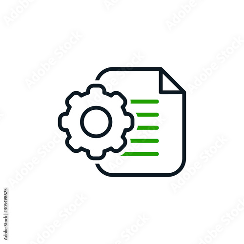 Manual document icon, big data processing technology concept, cogwheel and paper file isolated. Vector illustration