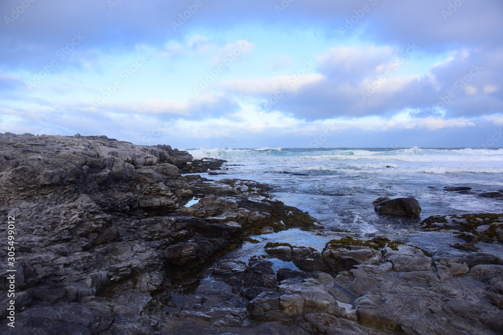 Limestone Shore in Sea Storm