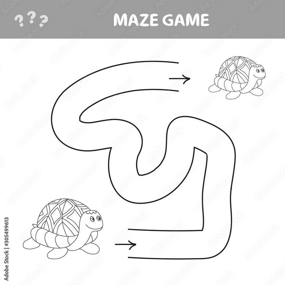 Easy maze for younger kids with a turtle - vector Easy maze for younger kids with a turtle - vector