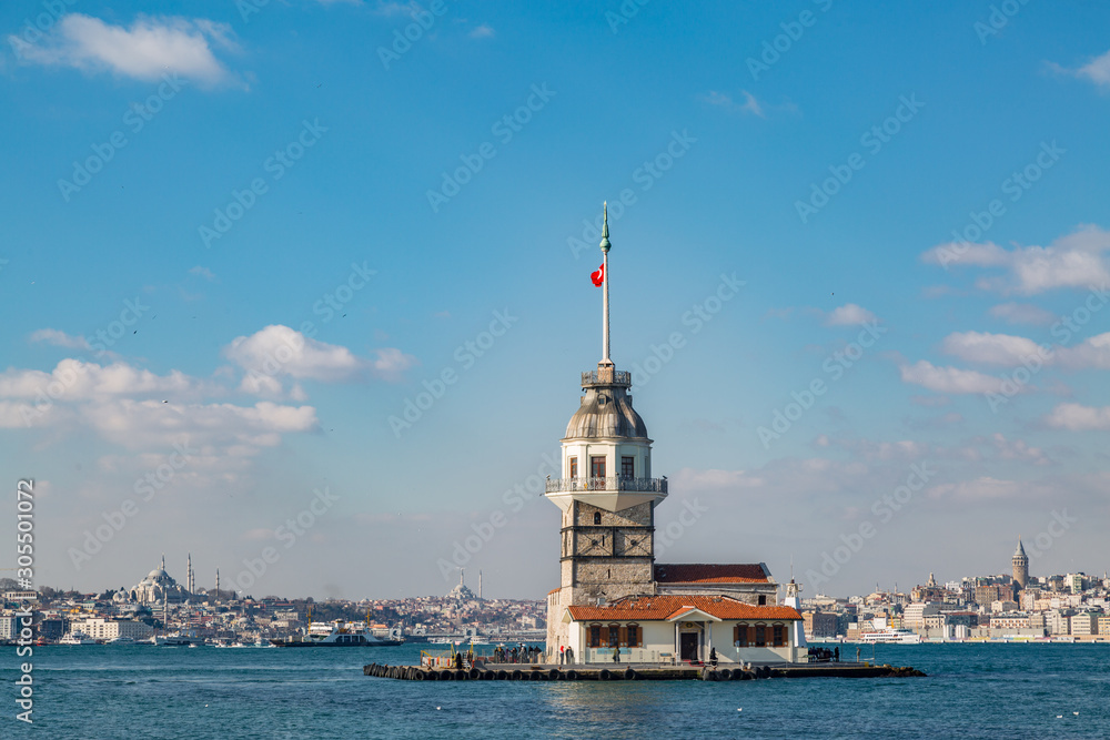 Kiz kulesi (Maiden's tower) in bosphorus from asian side of Istanbul, Turkey