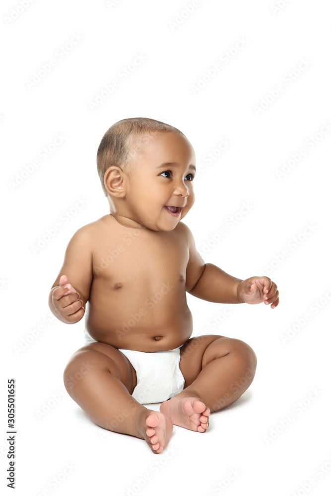 American baby girl sitting on white background American baby girl sitting on white background