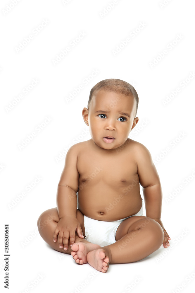 American baby girl sitting on white background American baby girl sitting on white background