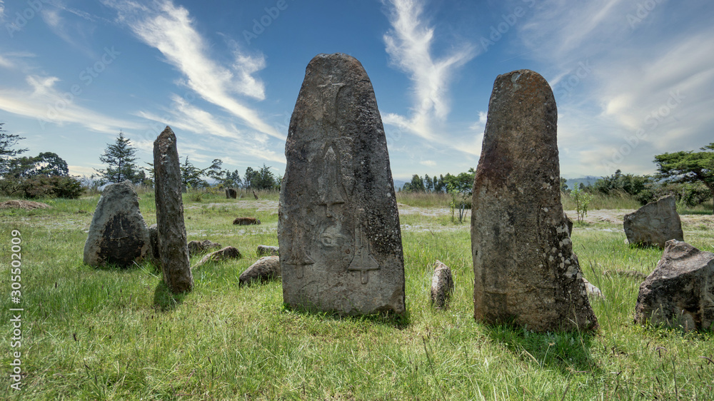 Megalithic Tiya stone pillars, a UNESCO World Heritage Site near, Ethiopia.