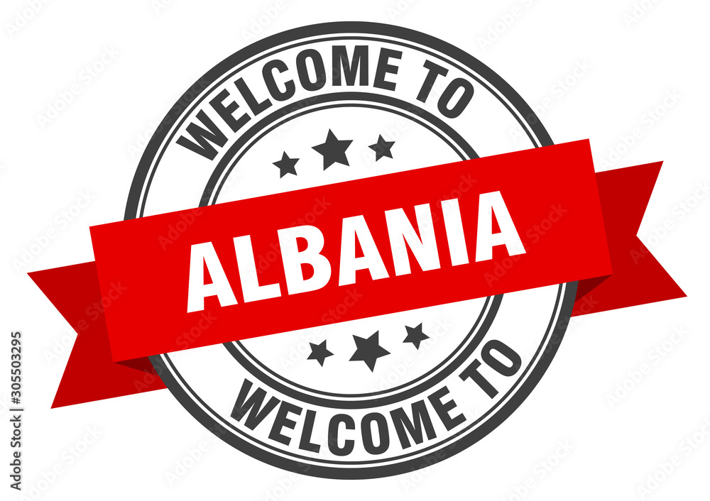 Fototapeta premium Albania stamp. welcome to Albania red sign