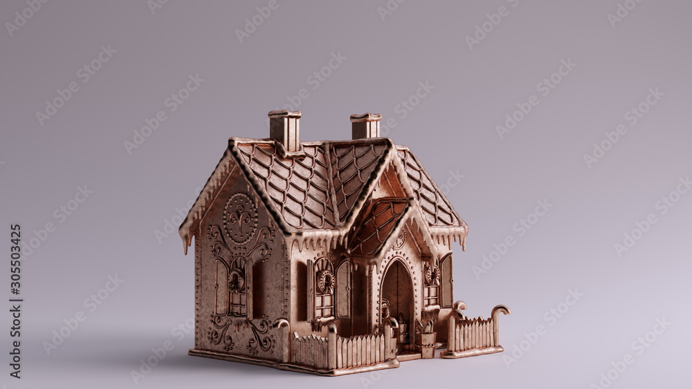 Bronze Luxury Christmas Gingerbread House 3 Quarter Left View 3d illustration 3d render
