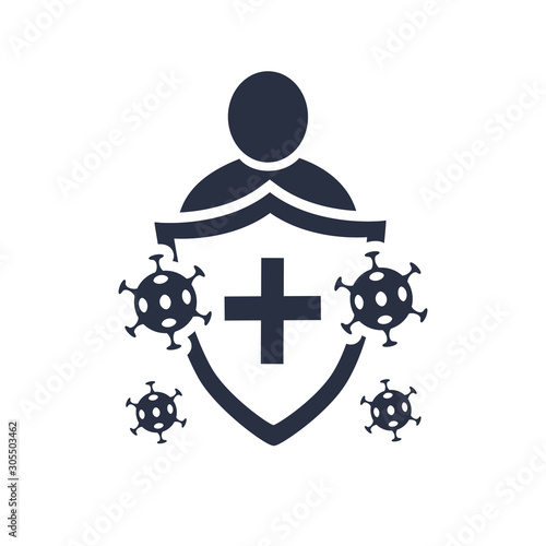 Immune system vector icon logo. Health bacteria virus protection. Medical prevention human germ. Healthy man