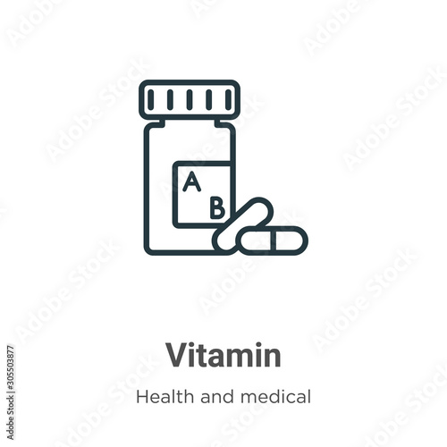 Vitamin outline vector icon. Thin line black vitamin icon, flat vector simple element illustration from editable health and medical concept isolated on white background