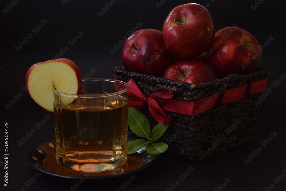 Red Apples With Glass Of Apple Juice