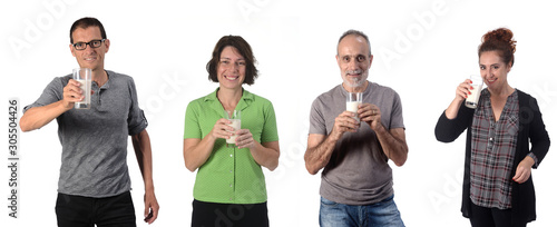 people drinking milk on white background