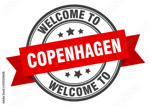 Copenhagen stamp. welcome to Copenhagen red sign