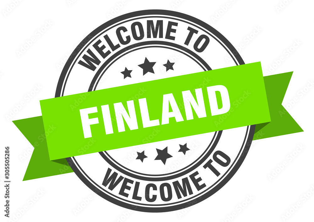 Finland stamp. welcome to Finland green sign