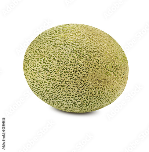 Delicious cantaloupe melon isolated on white background with copy space for text or images. Side view. Close-up shot.