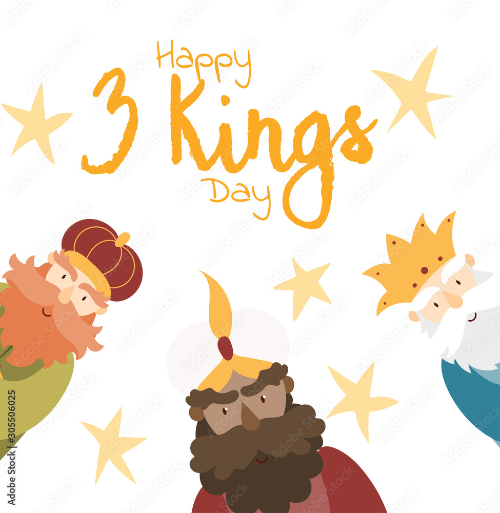 Vector illustration card for Happy Three Kings Day celebration. Cute