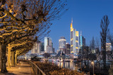Frankfurt am Main, Plane Trees, River, Skyline, Night, Germany