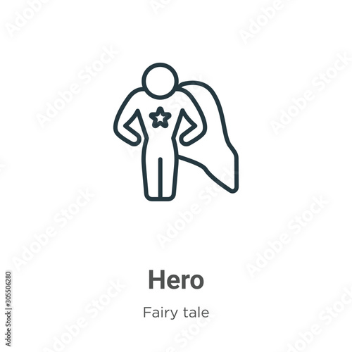 Hero outline vector icon. Thin line black hero icon, flat vector simple element illustration from editable fairy tale concept isolated on white background
