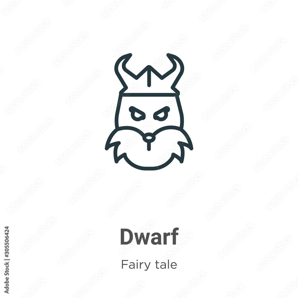 Fototapeta premium Dwarf outline vector icon. Thin line black dwarf icon, flat vector simple element illustration from editable fairy tale concept isolated on white background