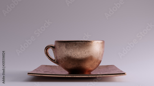 Bronze Coffee Cup an Saucer Cappuccino Tea 3d illustration 3d render 