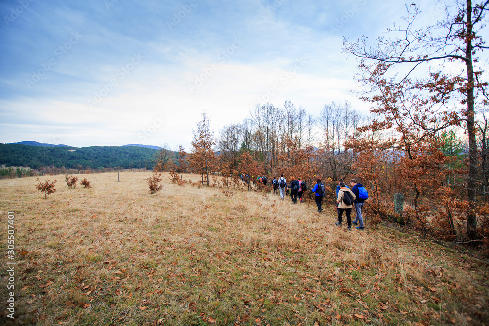 Hiking Group Of People Walking In Nature Hiking Group Of People Walking In Nature