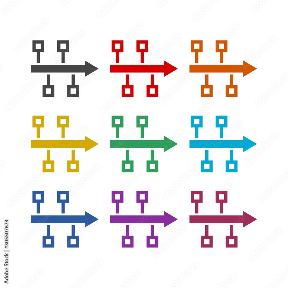 Obraz premium Timeline color icon set flat illustration for graphic and web design isolated on white background