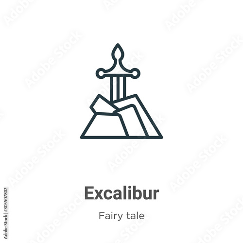 Excalibur outline vector icon. Thin line black excalibur icon, flat vector simple element illustration from editable fairy tale concept isolated on white background